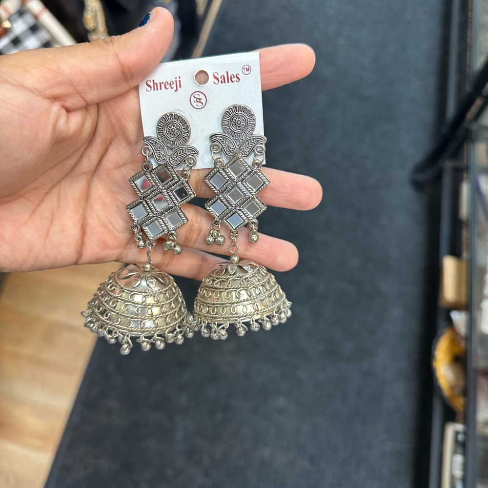 Silver and Gold Jhumka Earrings